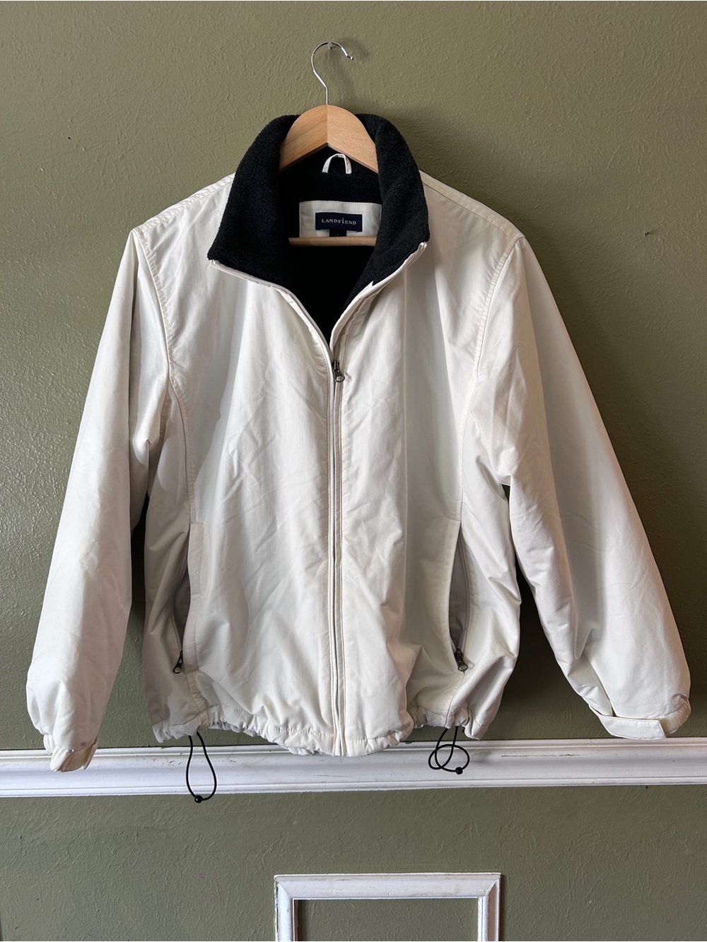 Lands' End Cream Polartec Fleece Lined Jacket with Funnel Neck